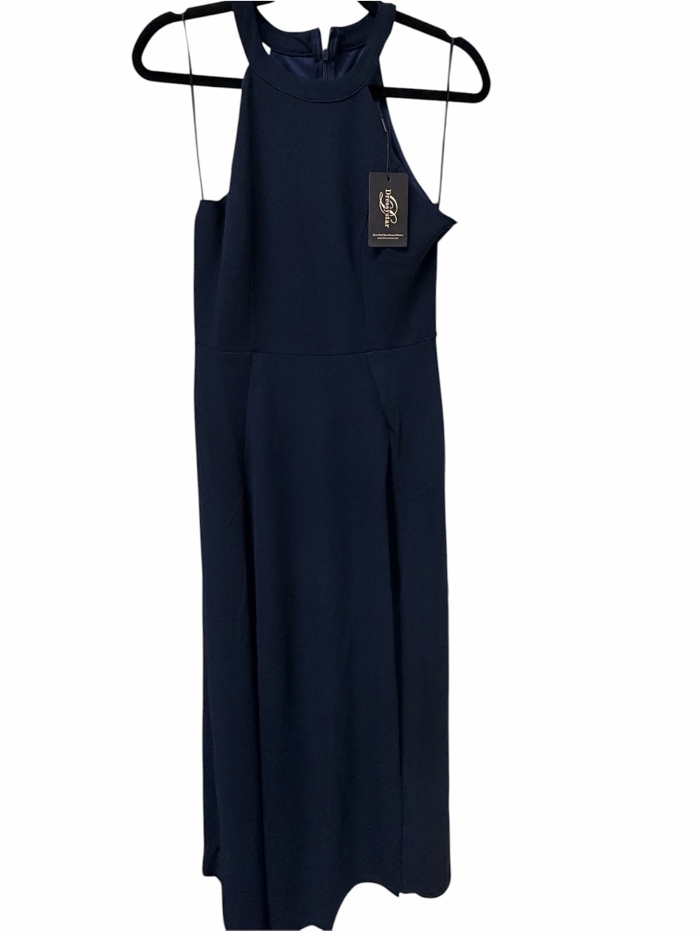 High-Neck Navy Maxi Dress - Sleek Sleeveless Design - Picture 2 of 11